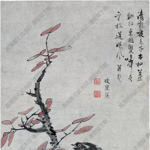 明末清初 藍(lán)瑛《紅葉秋禽圖》國(guó)畫(huà)高清大圖下載