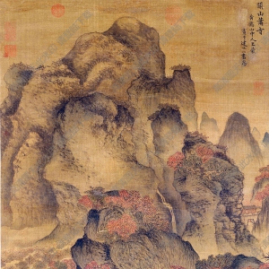 元 王蒙《關(guān)山簫寺圖》國畫高清大圖下載