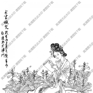 玉簪花神線(xiàn)描畫(huà)底稿高清大圖下載