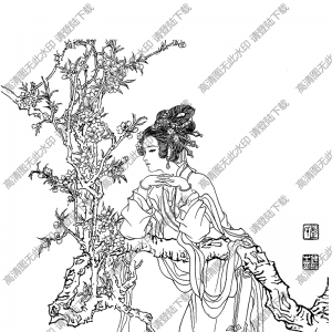 桃花神嚴(yán)蕊線(xiàn)描畫(huà)底稿高清大圖下載