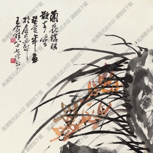 王個(gè)簃作品 蘭石圖2 高清大圖下載