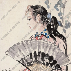 劉文西國(guó)畫(huà)作品 執(zhí)扇少女 高清下載