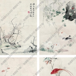 華巖國畫 花鳥四屏 高清大圖下載