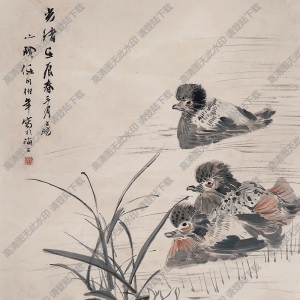 任頤國(guó)畫(huà)作品 荷塘鴛鴦圖 高清下載