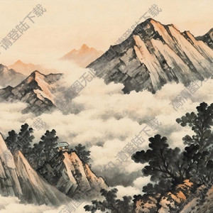 黃君璧國畫作品 云海山景 高清下載