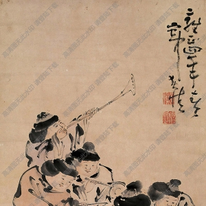 黃慎國(guó)畫作品 奏樂(lè)圖 高清下載