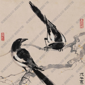 黃養(yǎng)輝國(guó)畫(huà)作品 喜鵲登梅 高清下載