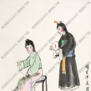 關(guān)良作品 晴雯補(bǔ)裘圖2 高清大圖下載