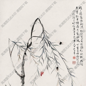 丁寶書(shū)國(guó)畫(huà) 方塘蟲(chóng)鳥(niǎo)伴芙蓉圖 高清大圖下載