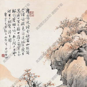 申石伽國(guó)畫(huà) 白云楓樹(shù)圖 高清大圖下載