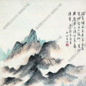 申石伽國(guó)畫(huà) 春山夕照 高清大圖下載