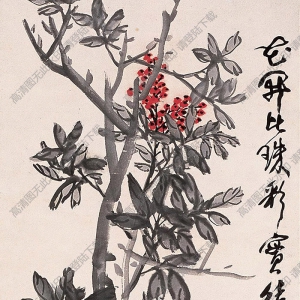 蒲華國(guó)畫 天竹秀石 高清大圖下載