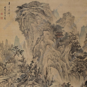 藍(lán)瑛國畫  秋山蕭寺圖 高清大圖下載