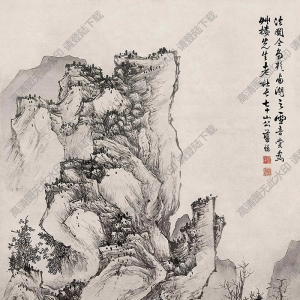 藍瑛國畫 仿關仝山水 高清大圖下載