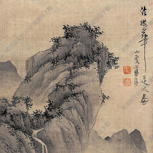 藍(lán)瑛作品 仿吳鎮(zhèn)山水 高清大圖下載