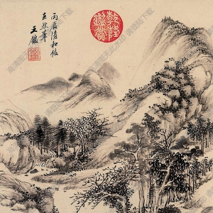 王鑒國(guó)畫(huà) 仿巨然山水 (2) 高清大圖下載