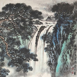 岑學(xué)恭國(guó)畫 飛瀑 高清大圖下載