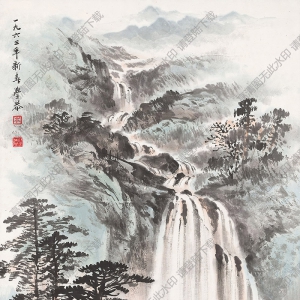 岑學(xué)恭國(guó)畫 飛瀑圖 高清大圖下載