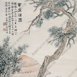 陸恢國(guó)畫(huà) 草屋蒲團(tuán) 高清大圖下載