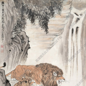 張善孖國(guó)畫(huà) 雙獅 高清大圖下載