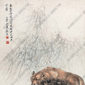 張善孖國(guó)畫(huà) 雙獅圖 高清大圖下載