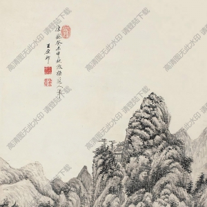 王原祁作品 仿吳鎮(zhèn)山水 高清大圖下載