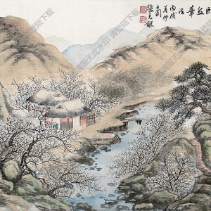 張石園國(guó)畫 仿巨然山水 (2) 高清大圖下載