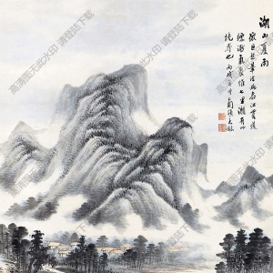 張石園國(guó)畫(huà) 湖山夏雨 高清大圖下載