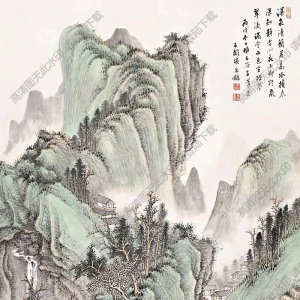 張石園國(guó)畫(huà) 嵐翠瀑泉 高清大圖下載