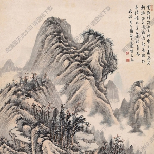 張石園國(guó)畫(huà) 秋山讀書(shū)圖 高清大圖下載