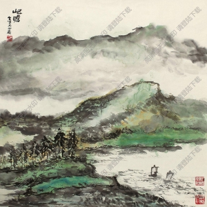 朱屺瞻國(guó)畫(huà) 青山帆影 高清大圖下載