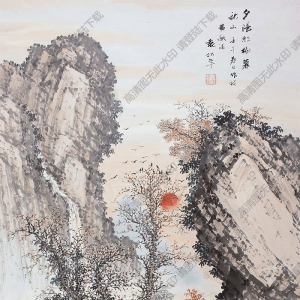 袁松年作品 夕陽(yáng)紅樹暮秋山 高清大圖下載