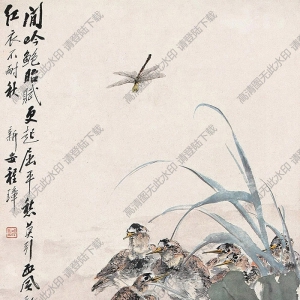 程璋國(guó)畫(huà) 荷花蜻蜓群鳥(niǎo) 高清大圖下載