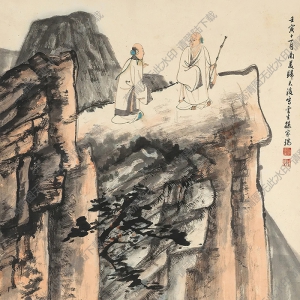 孫云生國(guó)畫 策杖行旅圖 高清大圖下載