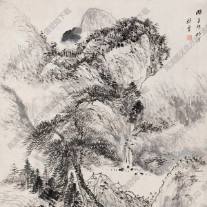 吳鏡汀國(guó)畫(huà) 仿王蒙山水 高清大圖下載