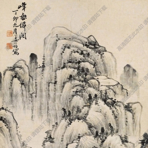 姜筠國(guó)畫(huà) 峰巒仙閣 高清大圖下載