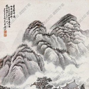 姜筠國(guó)畫(huà) 青山學(xué)佛閣 高清大圖下載