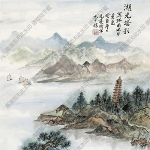 周元亮國(guó)畫(huà) 湖光塔影 高清大圖下載