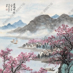 周元亮國(guó)畫(huà) 花塢歸舟 高清大圖下載