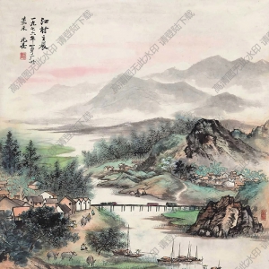 周元亮國(guó)畫(huà) 江村之晨 高清大圖下載