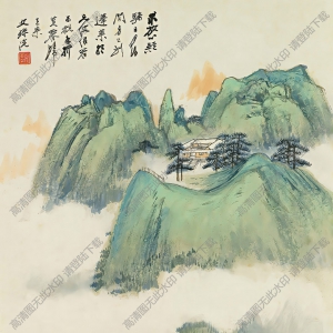 張大千作品 山水畫(huà) 寫(xiě)于文殊院 高清國(guó)畫(huà)下載